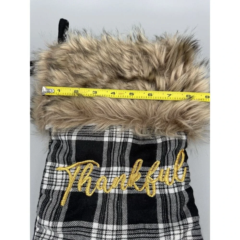 Christmas Stocking With Faux Fur Black & White Plaid 